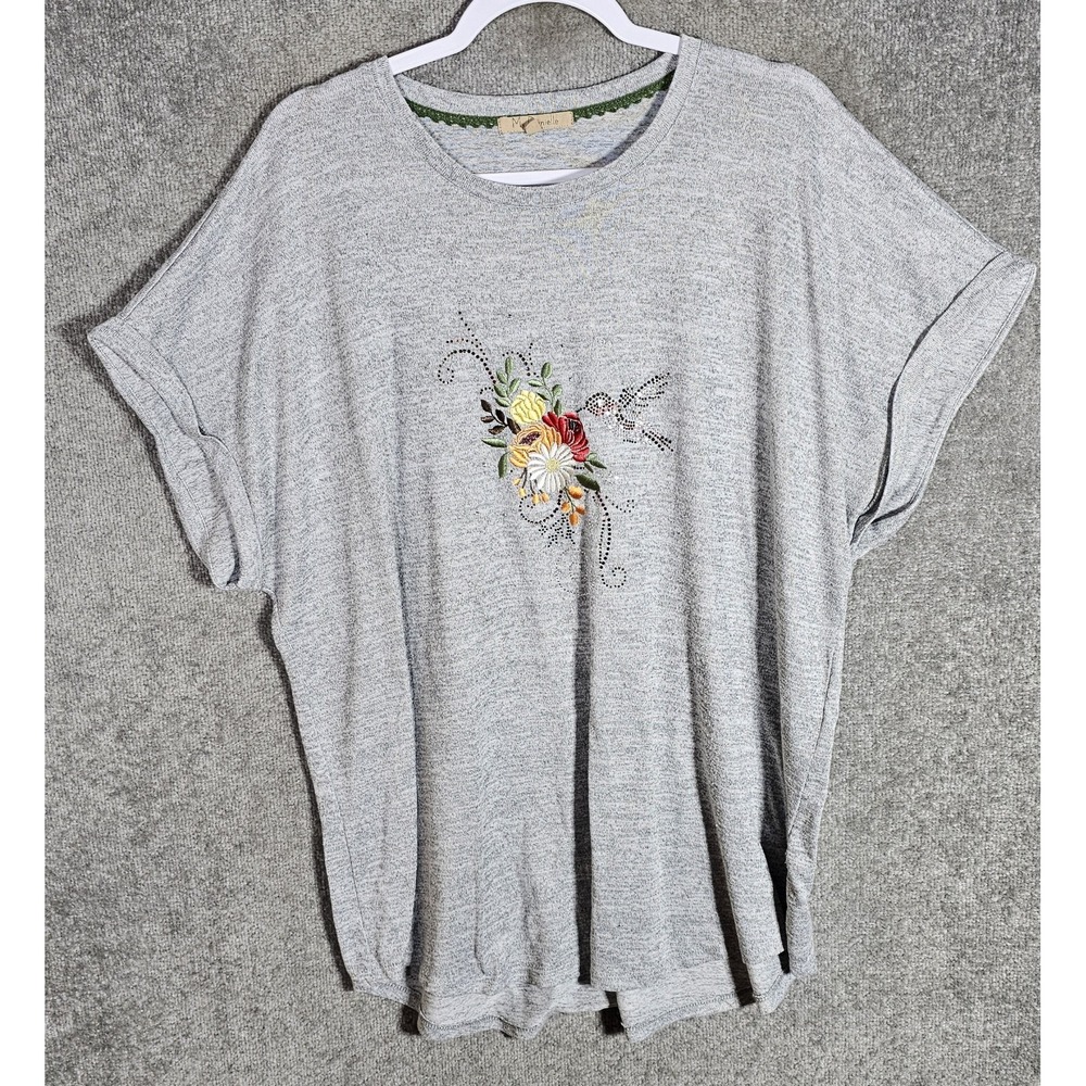 My Danielle Knit Top Womens Size XXL‎ Hummingbird Floral Embroidered Rhinestones